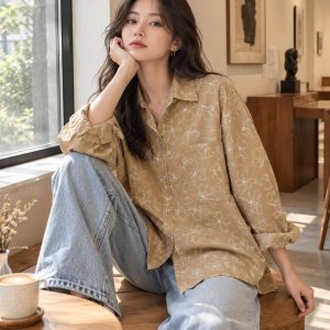 شومیز زنانه نسکافه ای طرح پروانه ای