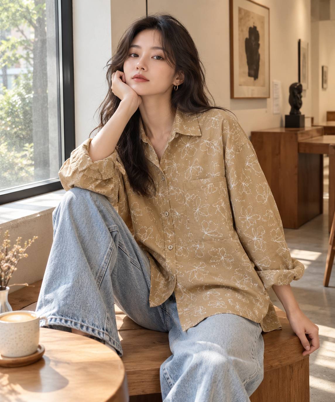 شومیز زنانه نسکافه ای طرح پروانه ای