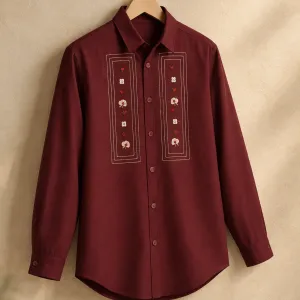 شومیز زنانه گلدوزی‌شده زرشکی